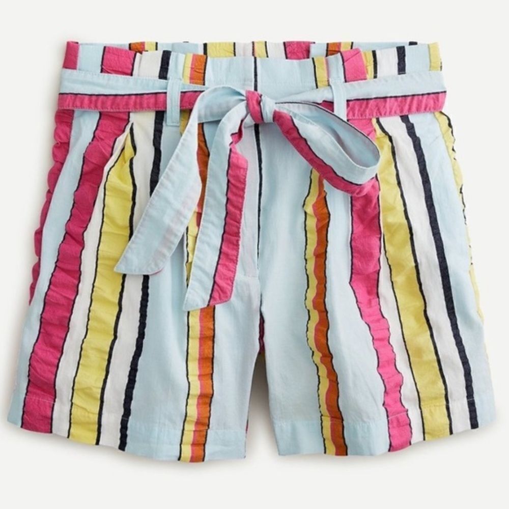 J. Crew Paper Bag Seersucker Stripe Ribbon Shorts Size 10